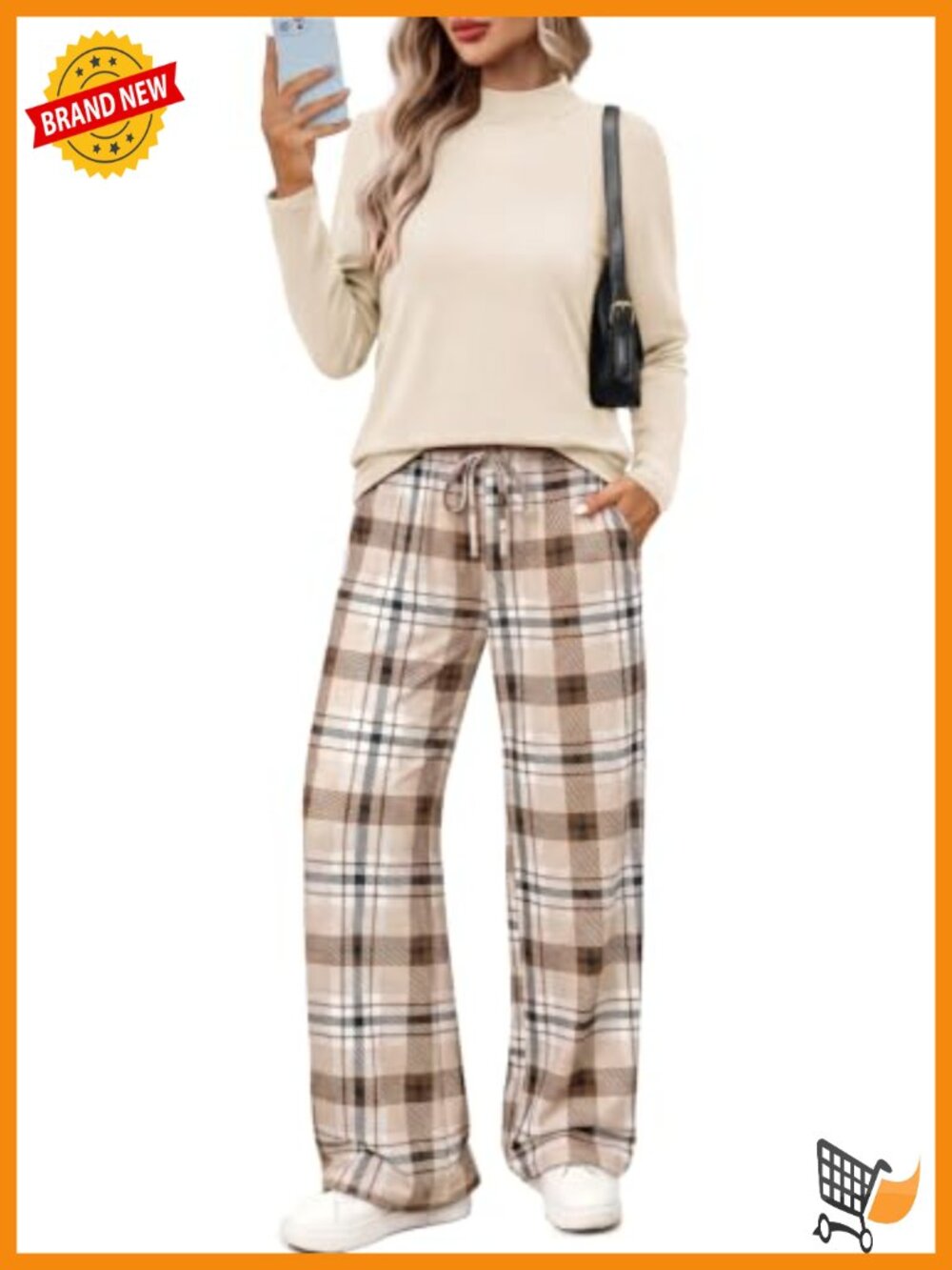 WIHOLL Women's 2 Piece Lounge Set Mock Neck Top Wide Leg Pants Polyester Spandex